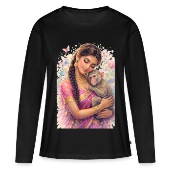 Indian Spring - Portrait with Little Monkey - Women's Premium Organic Long Sleeve Shirt - black - Front - Julia (174cm)