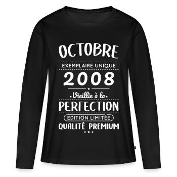 Anniversaire 18 ans - Octobre 2008 Perfection - T-shirt manches longues Premium bio Femme - noir - Devant - Julia (174cm)