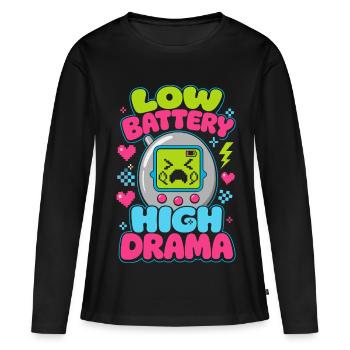 Low Battery High Drama Retro - Frauen Premium Bio Langarmshirt - Schwarz - Vorne - Julia (174cm)