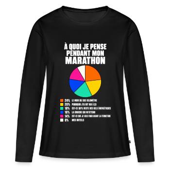 À quoi je pense pendant mon marathon - T-shirt manches longues Premium bio Femme - noir - Devant - Julia (174cm)