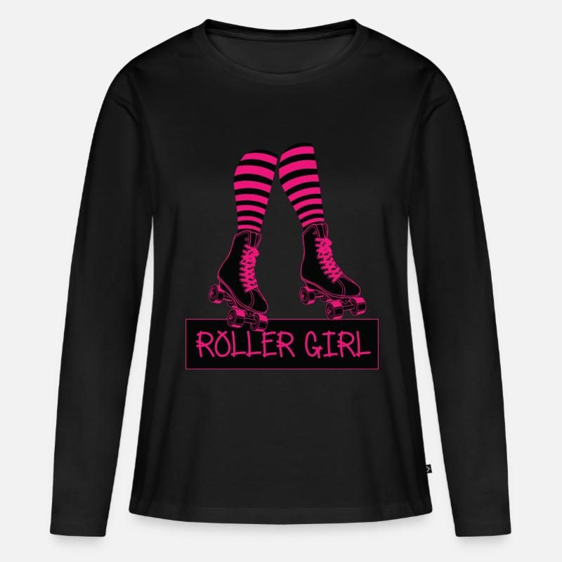 Rollschuhe Rollerblades Roller girl - Frauen Premium Bio Langarmshirt - Schwarz