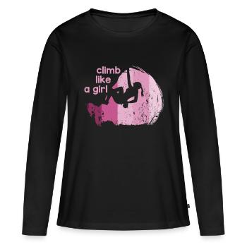 Kletter T Shirt Damen Frau Geschenkidee - Frauen Premium Bio Langarmshirt - Schwarz - Vorne - Julia (174cm)