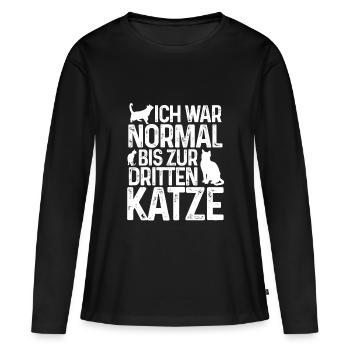 Ich war normal bis zur dritten Katze - Frauen Premium Bio Langarmshirt - Schwarz - Vorne - Julia (174cm)