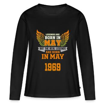 Né en mai T-shirt / Idée cadeau / Homme / Femme - T-shirt manches longues Premium bio Femme - noir - Devant - Julia (174cm)