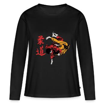 Judo T-shirt / Idée cadeau / Hommes / Femmes - T-shirt manches longues Premium bio Femme - noir - Devant - Julia (174cm)