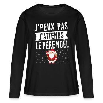 T-shirt Noel - J'peux pas j'attends le Père Noël - T-shirt manches longues Premium bio Femme - noir - Devant - Julia (174cm)