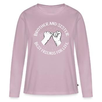 Sœur Frère frères et sœurs famille idée cadeau - T-shirt manches longues Premium bio Femme - rose poudré - Devant - Julia (174cm)
