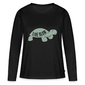 La tortue en direct - T-shirt manches longues Premium bio Femme - noir - Devant - Julia (174cm)