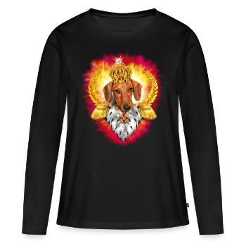 Teckel chien roi / teckel avec le roi - T-shirt manches longues Premium bio Femme - noir - Devant - Julia (174cm)