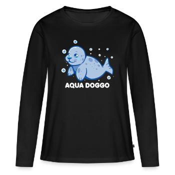 Aqua Doggo - Sceau drôle - T-shirt manches longues Premium bio Femme - noir - Devant - Julia (174cm)