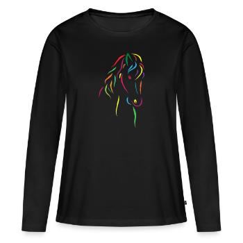 Pferdekopf Bunt - Frauen Premium Bio Langarmshirt - Schwarz - Vorne - Julia (174cm)