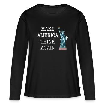  Anti Make America Think Again Fuck Président - T-shirt manches longues Premium bio Femme - noir - Devant - Julia (174cm)