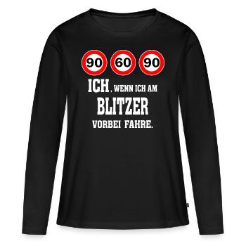 90-60-90 Si je passe devant le flash 2- voiture - T-shirt manches longues Premium bio Femme - noir - Devant - Julia (174cm)