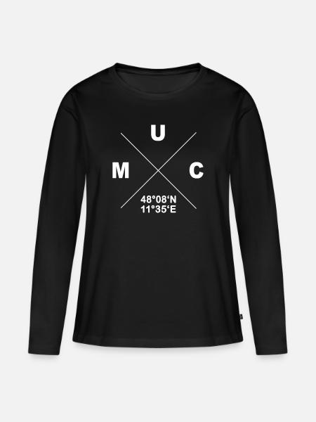 Stylisches München Shirt Koordinaten MUC Geschenk - Frauen Premium Bio Langarmshirt - Schwarz
