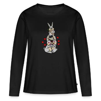 NO MERCY FOR LOVE - JE DÉTESTE LES COUPLES HEUREUX - T-shirt manches longues Premium bio Femme - noir - Devant - Julia (174cm)
