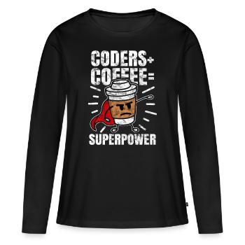Programmeur café geek geek - T-shirt manches longues Premium bio Femme - noir - Devant - Julia (174cm)