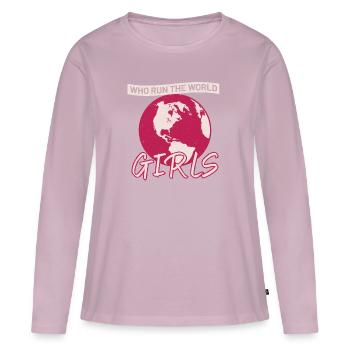 qui dirige le monde - T-shirt manches longues Premium bio Femme - rose poudré - Devant - Julia (174cm)