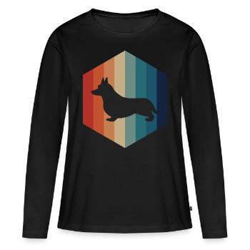 Corgi Vintage Hexagone - T-shirt manches longues Premium bio Femme - noir - Devant - Julia (174cm)