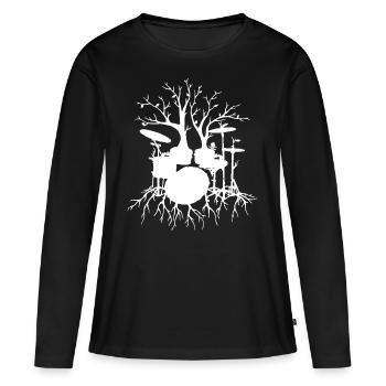 Live the Beat Drum T-Shirt, Drummer Gift for Music - Frauen Premium Bio Langarmshirt - Schwarz - Vorne - Julia (174cm)