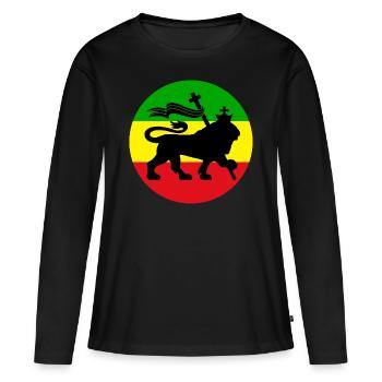 Reggae Rasta Lion of Sion vert jaune rouge - T-shirt manches longues Premium bio Femme - noir - Devant - Julia (174cm)