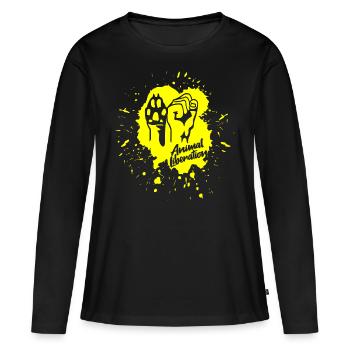 Libération Animale - Peinture (jaune) - T-shirt manches longues Premium bio Femme - noir - Devant - Julia (174cm)