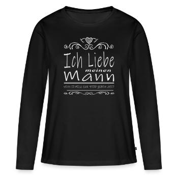 Ich liebe meinen Mann wenn er mich zu meinen Pferd - Frauen Premium Bio Langarmshirt - Schwarz - Vorne - Julia (174cm)
