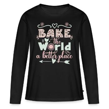 Bake the World a better place - Frauen Premium Bio Langarmshirt - Schwarz - Vorne - Julia (174cm)