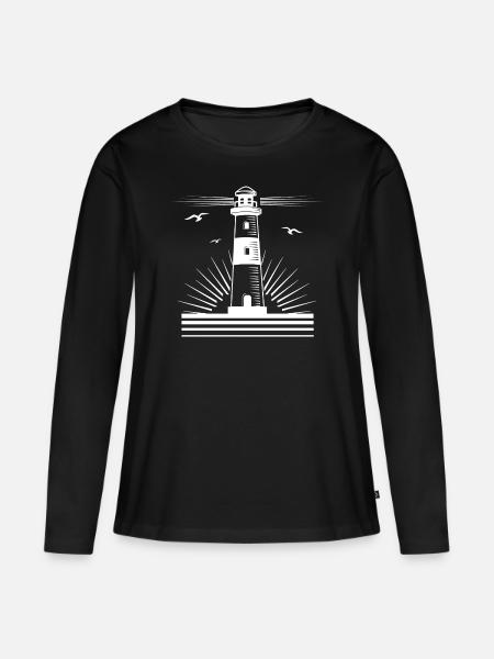 Leuchtturm am Meer - Frauen Premium Bio Langarmshirt - Schwarz