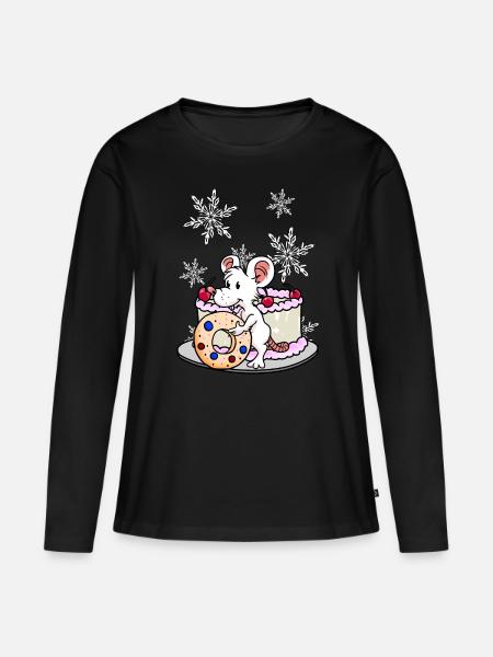 Xmas Weihnachten Maus naschen Weihnachtsgeschenk - Frauen Premium Bio Langarmshirt - Schwarz