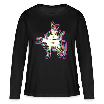 Vegan Veganer Veganerin Glitch - Frauen Premium Bio Langarmshirt - Schwarz - Vorne - Julia (174cm)
