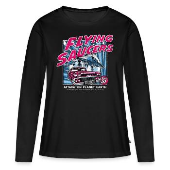 alien angriff auf die erde science fiction - Frauen Premium Bio Langarmshirt - Schwarz - Vorne - Julia (174cm)