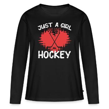 Juste une fille qui aime le hockey, maillot amusant de hockey sur glace - T-shirt manches longues Premium bio Femme - noir - Devant - Julia (174cm)