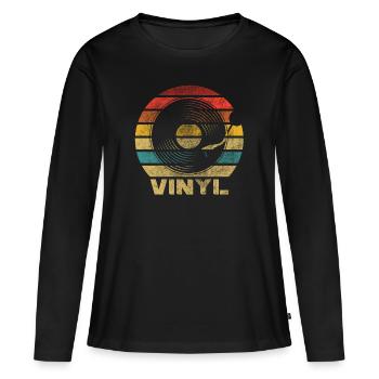 Vinyle Vintage Rétro Disque phonographe LP - T-shirt manches longues Premium bio Femme - noir - Devant - Julia (174cm)