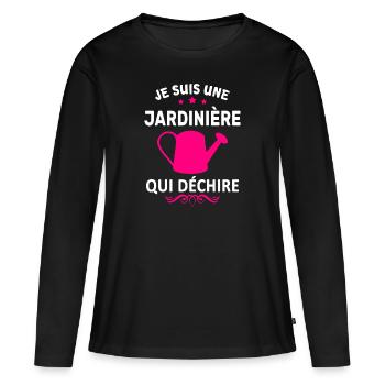 je suis une Jardinière qui déchire - T-shirt manches longues Premium bio Femme - noir - Devant - Julia (174cm)