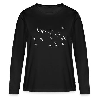 Essaim d’oiseaux - T-shirt manches longues Premium bio Femme - noir - Devant - Julia (174cm)