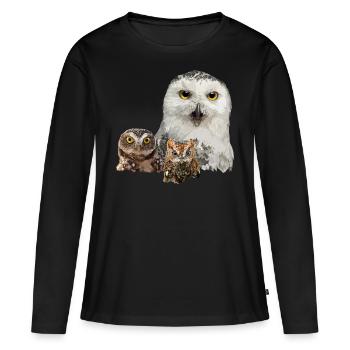 Eule, Eule und Eule - Frauen Premium Bio Langarmshirt - Schwarz - Vorne - Julia (174cm)