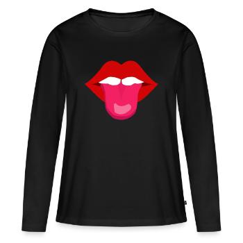 Bouche avec langue | Sortir la langue effrontée drôle - T-shirt manches longues Premium bio Femme - noir - Devant - Julia (174cm)