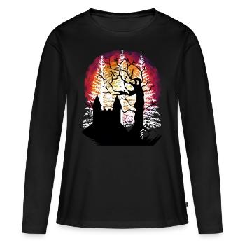 Baum Burg Mittelalter Fantasy Festung Schloss - Frauen Premium Bio Langarmshirt - Schwarz - Vorne - Julia (174cm)