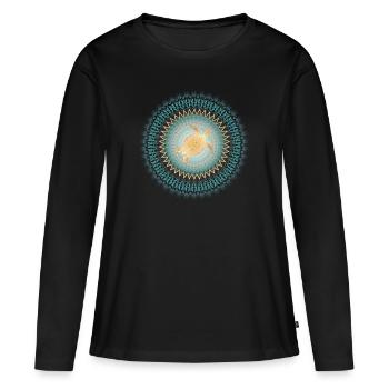 Tortue d'or dans un mandala turquoise - T-shirt manches longues Premium bio Femme - noir - Devant - Julia (174cm)