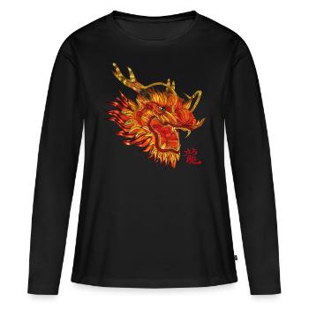 Dragon chinois - T-shirt manches longues Premium bio Femme - noir - Devant - Julia (174cm)