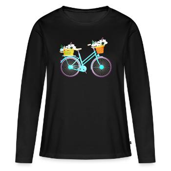 BIKE - FAHRRAD - BICYCLE - BICYCLETTE - VELO LOVE - Frauen Premium Bio Langarmshirt - Schwarz - Vorne - Julia (174cm)