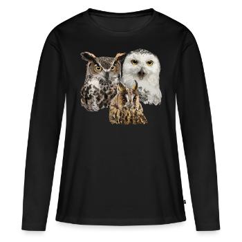 Eulen - Frauen Premium Bio Langarmshirt - Schwarz - Vorne - Julia (174cm)