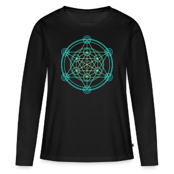 Merkaba Géométrie sacrée - T-shirt manches longues Premium bio Femme - noir - Devant - Julia (174cm)