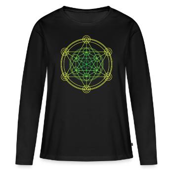 Merkaba Géométrie sacrée - T-shirt manches longues Premium bio Femme - noir - Devant - Julia (174cm)