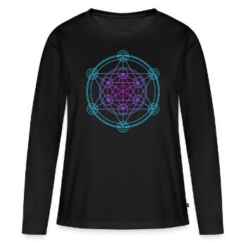 Merkaba Géométrie sacrée - T-shirt manches longues Premium bio Femme - noir - Devant - Julia (174cm)