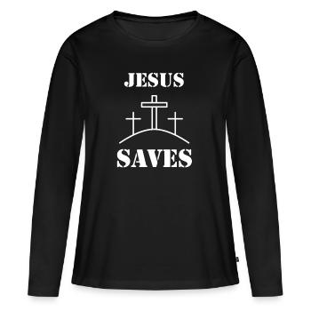 Jésus, Jésus, Jésus chrétien chrétien chrétien chrétien - T-shirt manches longues Premium bio Femme - noir - Devant - Julia (174cm)