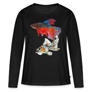 Des poissons - T-shirt manches longues Premium bio Femme - noir - Devant - Julia (174cm)