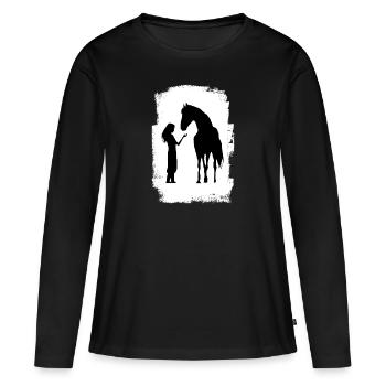 Pferd Pony Einhorn Pferdemädchen - Frauen Premium Bio Langarmshirt - Schwarz - Vorne - Julia (174cm)