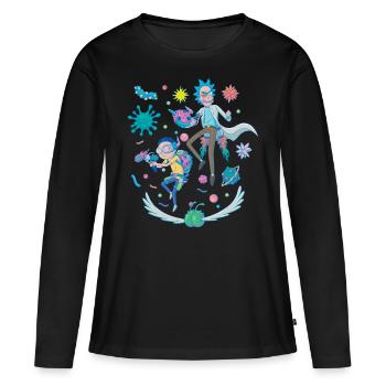 Rick Et Morty combat dans l'espace - T-shirt manches longues Premium bio Femme - noir - Devant - Julia (174cm)