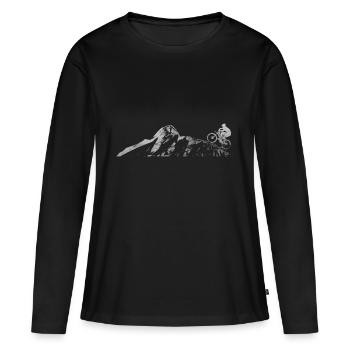 Starrer Gang auf Mountainbike mit Rennradfahrer - Frauen Premium Bio Langarmshirt - Schwarz - Vorne - Julia (174cm)